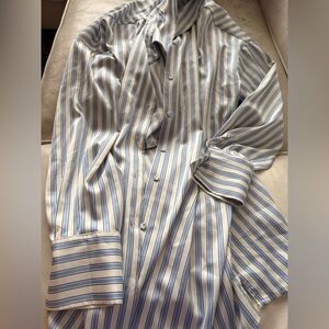 Silk Button Down Blue Striped Shirt